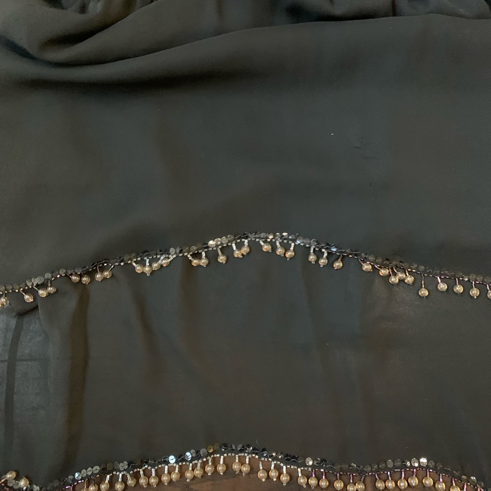 Vintage Oleg Cassini evening silk beaded painted rare dress gown batwing black - Picture 9 of 13